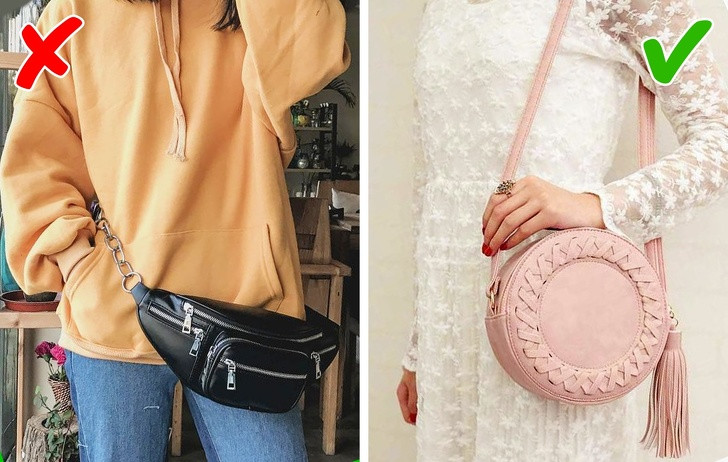 Túi đeo hông giờ đây đã lỗi thời và tốt nhất, bạn nên dùng kiểu túi xách đeo chéo. Dáng túi hộp hình tròn là một trong những gợi ý hợp xu hướng thời trang.