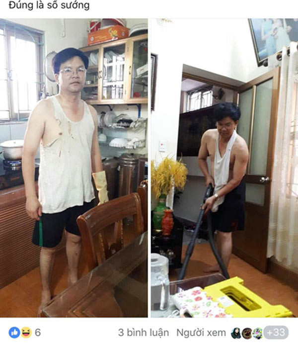 Ông chồng hài hước, vui tính. Ảnh: Facebook Trần Thị Duyên.