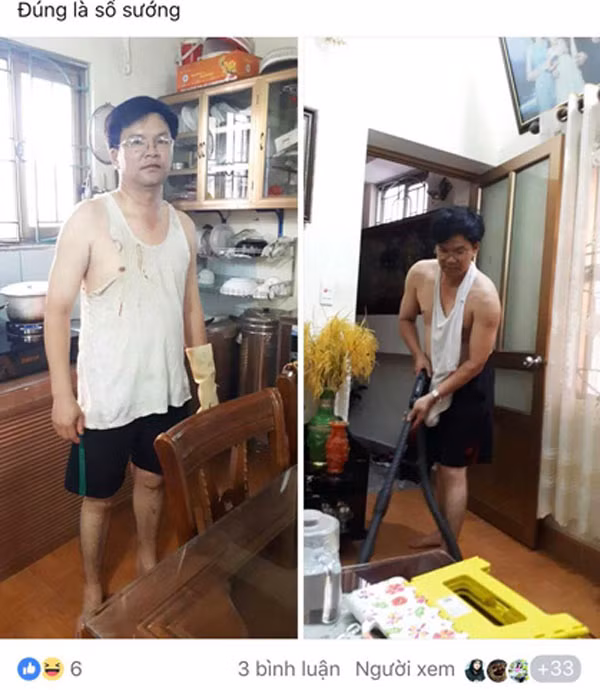 Ông chồng hài hước, vui tính. Ảnh: Facebook Trần Thị Duyên.