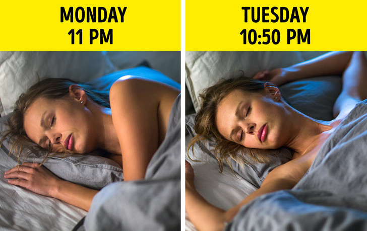 Đi ngủ sớm: Nhà thẩm mỹ nổi tiếng Fredruck Brandt khuyên khách hàng của mình nên đi ngủ sớm hơn 10 phút mỗi ngày, so với ngày hôm trước. Bạn nên làm điều này cho đến khi bạn cảm thấy rằng bạn đã có một làn da thực sự tốt.