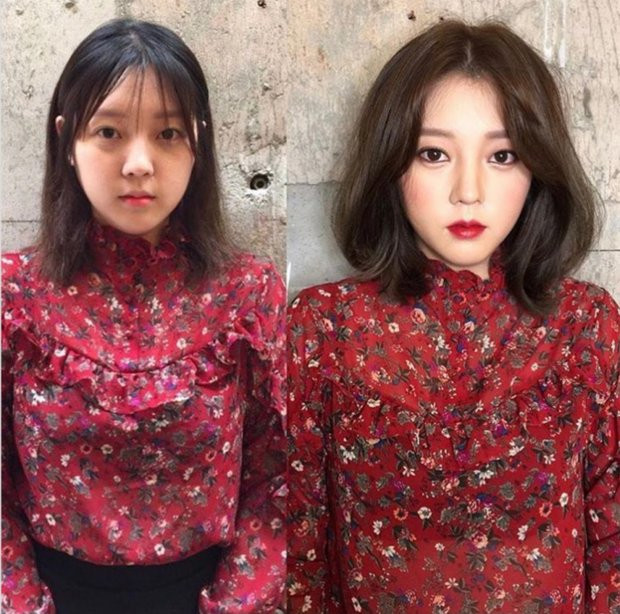 Tất cả nhược điểm trên mặt đã được khắc phục hết bằng một lớp trang điểm nhẹ và kiểu tóc phù hợp.