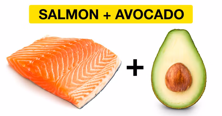 Cá hồi + Quả bơ: Bơ và cá hồi là sự kết hợp hoàn hảo giúp bạn no lâu và ít thèm ăn.