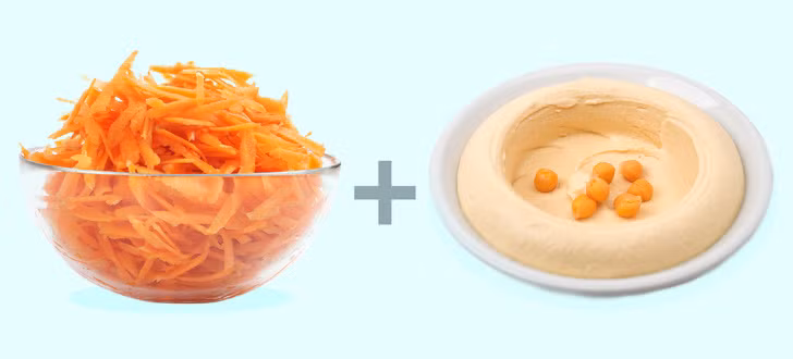 Cà rốt + Tahini: Ăn cà rốt sẽ giúp tăng no và giảm lượng calo tổng thể. Tahini, còn được gọi là bơ mè, cung cấp nhiều loại vitamin và khoáng chất.