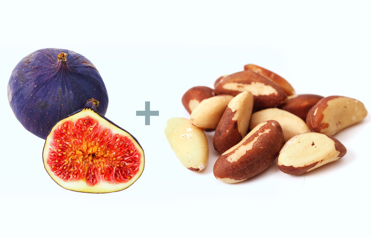 Quả sung + Hạt dẻ Brazil: Quả sung có ít calo và không có chất béo. Hạt dẻ Brazil cũng giàu chất xơ, giúp giảm cholesterol.