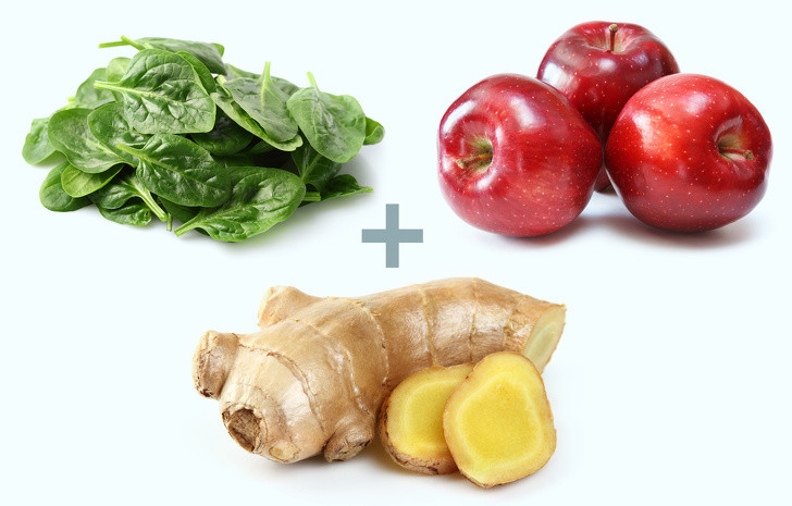 Rau bina + táo + gừng: Ba thực phẩm này kết hợp với nhau giúp bạn giảm sự thèm ăn và do đó, kiểm soát cân nặng.