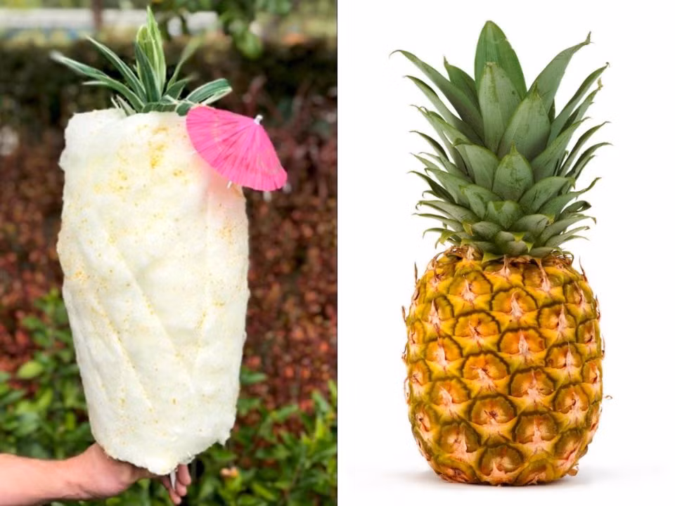 Món kẹo bông dứa độc đáo là phiên bản giới hạn từ nhà hàng Cotton Candy Creations ở khu trung tâm công viên Disneyland (Mỹ).