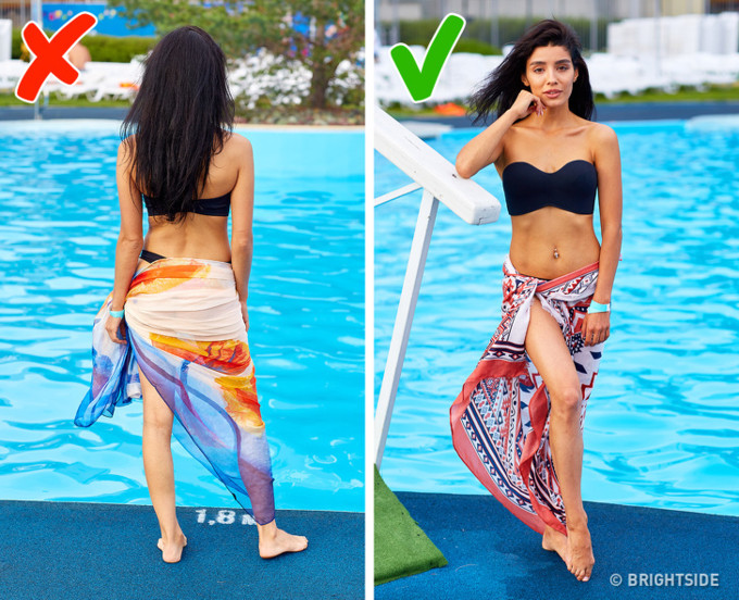 Đừng quên sử dụng phụ kiện. Bạn có thể sửa bất kỳ thứ gì giúp bạn ton lên bộ phận đẹp nhất của mình. Ví dụ, nếu bạn có eo nhỏ, buộc một chiếc khăn xung quanh hông của bạn. Điều này sẽ làm cho bạn trông mỏng manh hơn. Nhưng nếu đeo khăn, hay chụp ảnh trực diện, nếu không vòng 3 của bạn sẽ "phẳng lỳ" đấy.