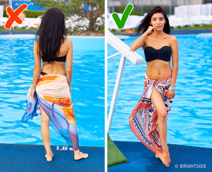 Đừng quên sử dụng phụ kiện. Bạn có thể sửa bất kỳ thứ gì giúp bạn ton lên bộ phận đẹp nhất của mình. Ví dụ, nếu bạn có eo nhỏ, buộc một chiếc khăn xung quanh hông của bạn. Điều này sẽ làm cho bạn trông mỏng manh hơn. Nhưng nếu đeo khăn, hay chụp ảnh trực diện, nếu không vòng 3 của bạn sẽ "phẳng lỳ" đấy.