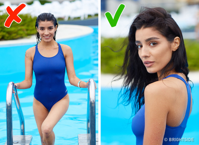 Trên bìa tạp chí, các cô gái với mái tóc ướt luôn trông nóng bỏng và gợi cảm. Nhưng điều này chủ yếu là nhờ vào Photoshop và nhiếp ảnh chuyên nghiệp. Trong thực tế, tóc ướt trông sẽ rất bẩn là làm tai bạn nhọn lên. Vì vậy, chỉ chụp ảnh khi tóc của bạn ẩm một chút.