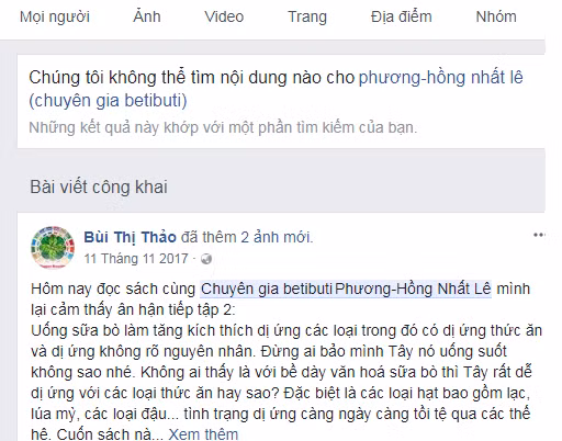 Facebook của người khởi xướng sinh con thuận tự nhiên đã đóng.