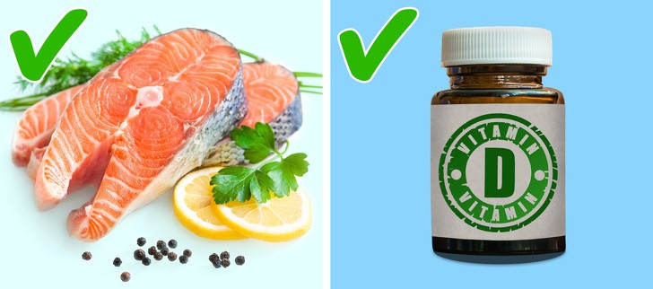 Đừng quên bổ sung vitamin D: Vitamin D giúp cơ thể hấp thu canxi để xương và răng khỏe mạnh. Các thực phẩm giàu vitamin D là cá béo như cá ngừ và cá hồi, sữa và các chế phẩm từ sữa, ngũ cốc, gan bò, phô mai và trứng.