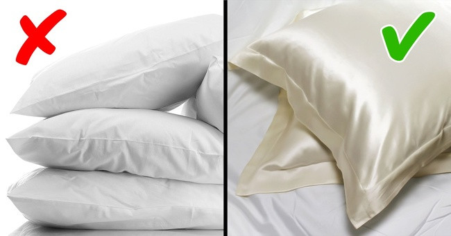 Dùng vỏ gối bằng lụa tơ tằm hoặc satin để thúc đẩy tăng trưởng tóc. Lụa hoặc satin cũng không gây ra ma sát, khiến tóc bạn rối tung hơn.