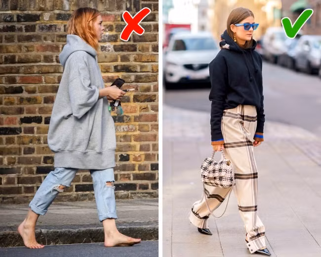 Nếu thời con gái, bạn rất thích mặc những bộ quần áo rộng thùng thình thì đến tuổi 40, bạn nên cất ngay những trang phục này đi. Phụ nữ trưởng thành nên chọn những bộ trang phục vừa vặn với vóc dáng của mình.