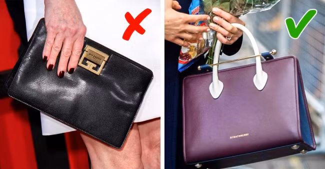 Cô gái trẻ có thể sử dụng túi cầm tay (clutch) như một phụ kiện hàng ngày. Thế nhưng sau khi bước qua tuổi 40, tốt hơn là bạn chỉ sử dụng chúng vào những dịp đặc biệt. Còn những ngày thường, bạn hãy dùng túi xách mini.