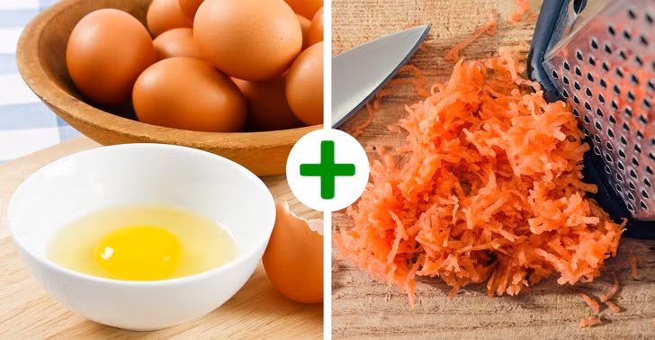 Mặt nạ trứng cà rốt: Lấy một củ cà rốt nhỏ và nghiền nhuyễn. Đánh một quả trứng rồi thêm một muỗng cà phê cà rốt nghiền và trộn chúng lại với nhau. Bôi mặt nạ này lên mặt và cổ. Để trong 30 phút và sau đó rửa nó bằng nước mát.