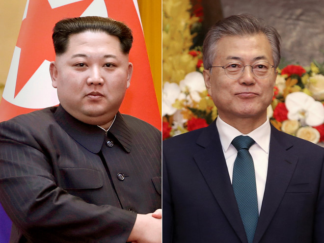 Ông Kim Jong Un và Tổng thống Moon Jae In sẽ gặp gỡ thượng đỉnh trong ngày 27/4. Ảnh: AP.