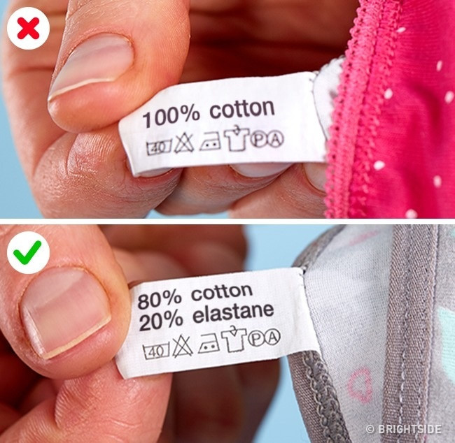Chất liệu: Áo lót 100% chất liệu cotton rất thoải mái và an toàn cho sức khỏe, nhưng lại nhanh bị giãn và rách. Cách tốt nhất là bạn nên chọn đồ lót có chất liệu 80% cotton và 20% sợi nhân tạo. Ảnh: BS.