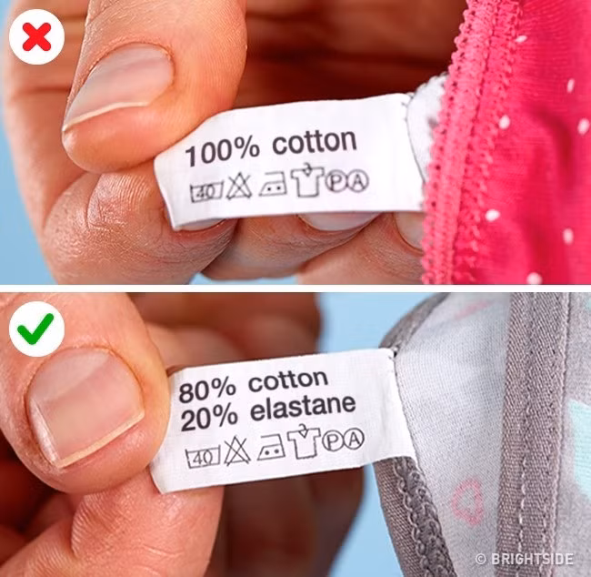 Chất liệu: Áo lót 100% chất liệu cotton rất thoải mái và an toàn cho sức khỏe, nhưng lại nhanh bị giãn và rách. Cách tốt nhất là bạn nên chọn đồ lót có chất liệu 80% cotton và 20% sợi nhân tạo. Ảnh: BS.