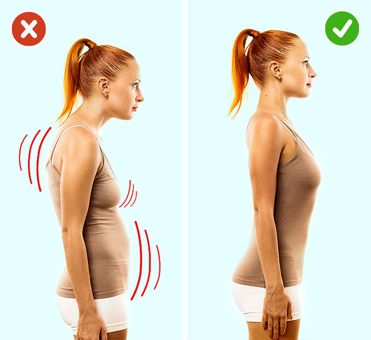 Tư thế của bạn có thể ảnh hưởng tới hình dáng vòng hai. Tư thế đứng thẳng sẽ giúp dáng ngực của bạn đẹp hơn.