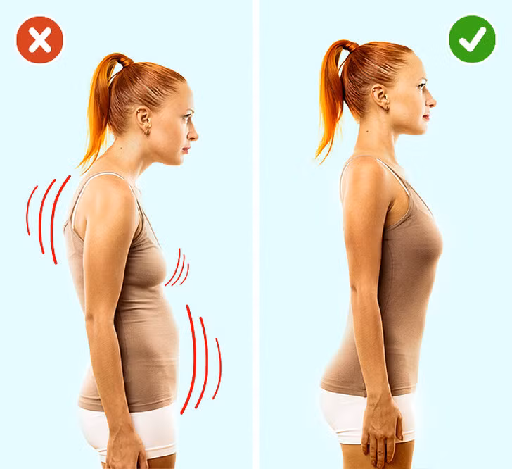 Tư thế của bạn có thể ảnh hưởng tới hình dáng vòng hai. Tư thế đứng thẳng sẽ giúp dáng ngực của bạn đẹp hơn.