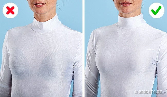 Chọn màu sắc áo ngực: Mặc áo ngực màu đen bên trong áo sáng màu là sai lầm nhiều người thường mắc phải. Nó khiến mọi người nhìn rõ áo ngực và trông trang phục sẽ không đẹp. Hãy chọn tông màu nhạt hoặc trùng với màu áo bên ngoài.