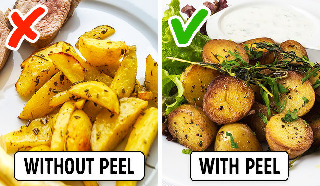Khoai tây nên ăn cả vỏ: Phần lành mạnh nhất của thực phẩm này là kali, sắt, phốt pho và vitamin C chủ yếu chứa trong vỏ. Tuy nhiên, khi vỏ khoai tây chuyển màu xanh thì bạn nên gọt vứt.