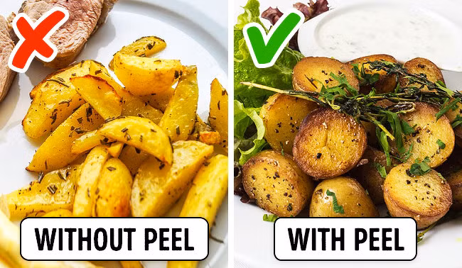 Khoai tây nên ăn cả vỏ: Phần lành mạnh nhất của thực phẩm này là kali, sắt, phốt pho và vitamin C chủ yếu chứa trong vỏ. Tuy nhiên, khi vỏ khoai tây chuyển màu xanh thì bạn nên gọt vứt.