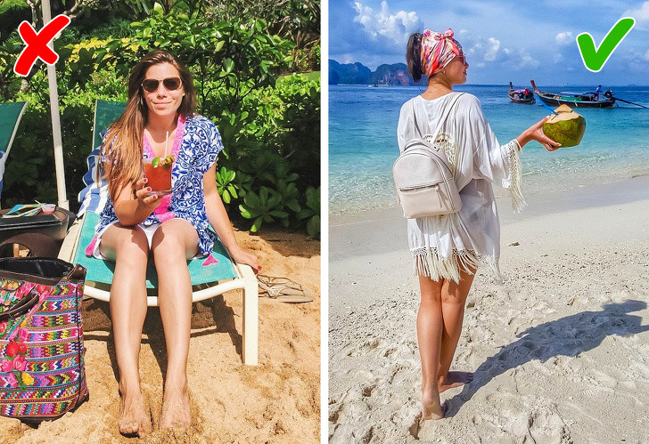 Thay đồ uống bằng nước trái cây tươi và sữa dừa: Đây là một trong những cách ngon nhất để giảm cân trong khi bạn đang đi nghỉ. Thay thế nước ngọt hoặc rượu bằng nước trái cây tươi và bạn sẽ nhận thấy một sự khác biệt ngay lập tức.