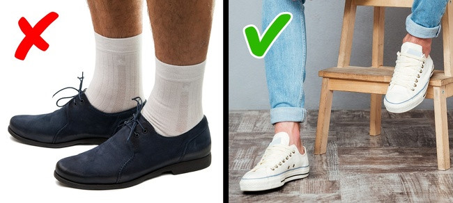 Nhiều đấng mày râu thường chọn màu giày và tất chân tương phản với nhau như để thể hiện phong cách. Tuy nhiên, điều này thực tế lại phá hủy toàn bộ hình ảnh của bạn.