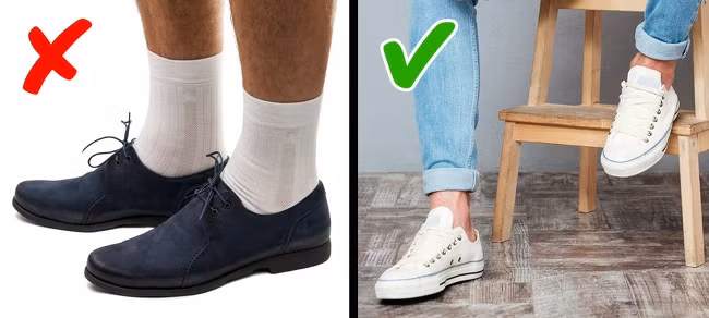Nhiều đấng mày râu thường chọn màu giày và tất chân tương phản với nhau như để thể hiện phong cách. Tuy nhiên, điều này thực tế lại phá hủy toàn bộ hình ảnh của bạn.