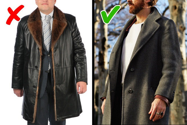 Áo khoác da mùa đông với lông thú là loại trang phục làm cho các chàng trai trông già hơn vài năm tuổi thật và thậm chí còn trông béo hơn.