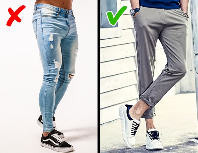 Quần jeans bó là những trang phục không hợp thời. Do vậy, nam giới nên tránh chọn mặc loại quần này.