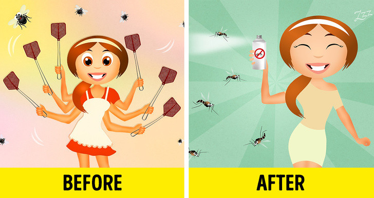 Đuổi muỗi: Mùa hè, những con muỗi đáng ghét thường ghé thăm nhà bạn. Để đuổi chúng ra xa khỏi nhà của bạn, hãy dùng các loại xịt đuổi muỗi thiên nhiên có chứa dầu cây trà hoặc dầu khuynh diệp chanh.