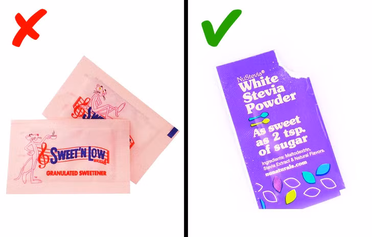 1. Tránh chất làm ngọt nhân tạo và đường tinh luyện: Việc thêm nhiều đường khi pha cà phê có thể gây ra các loại bệnh nghiêm trọng như béo phì và tiểu đường. Nếu bạn không thể chịu được mùi vị của cà phê không đường, bạn có thể sử dụng chất làm ngọt tự nhiên như stevia.