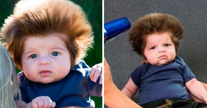 Không cần máy sấy, mái tóc của cậu bé này vẫn bồng bềnh tự nhiên.