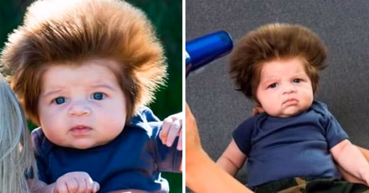 Không cần máy sấy, mái tóc của cậu bé này vẫn bồng bềnh tự nhiên.