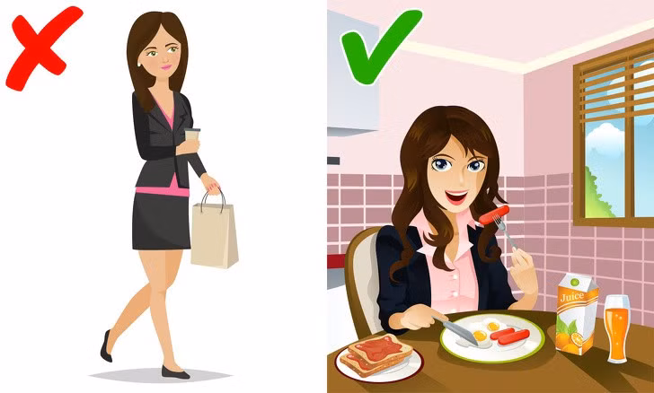 Bỏ bữa sáng: Các nhà nghiên cứu tại bệnh viện MayoClinic (Mỹ) xác nhận rằng những người ăn sáng có xu hướng tăng cân ít hơn những người bỏ bữa sáng. Lý do là bởi bỏ bữa ăn sáng khiến bạn dễ đói hơn vào bữa trưa và ăn nhiều hơn.