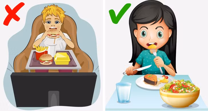 Ăn không không chú tâm: Khi ăn, hãy thử tập trung ăn mà không cần xem video yêu thích hoặc lướt web, các mạng xã hội. Việc tập trung ăn chậm nhai kỹ sẽ giúp kiểm soát lượng thức ăn tiêu thụ.