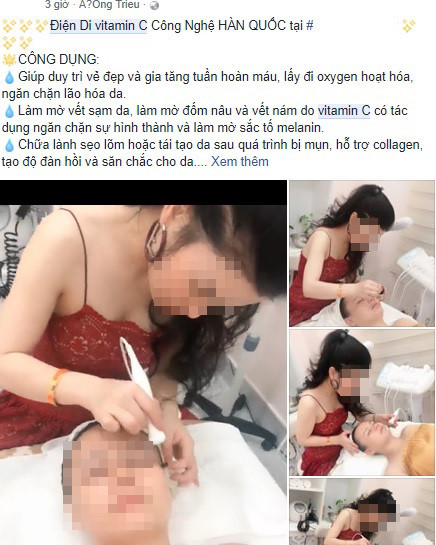 Điện di vitamin C quảng cáo tràn lan trên mạng xã hội. Ảnh chụp màn hình.