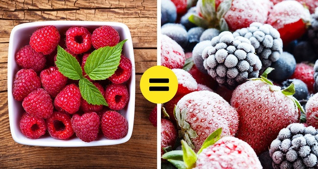 Hầu hết mọi người tin rằng thực phẩm tươi lành mạnh hơn những sản phẩm đông lạnh. Trên thực tế, trái cây và rau quả đông lạnh cũng bổ dưỡng như lúc còn tươi mới hái bởi chúng được đóng gói khi đạt độ chín cao nhất.