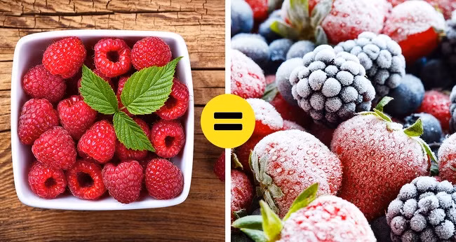 Hầu hết mọi người tin rằng thực phẩm tươi lành mạnh hơn những sản phẩm đông lạnh. Trên thực tế, trái cây và rau quả đông lạnh cũng bổ dưỡng như lúc còn tươi mới hái bởi chúng được đóng gói khi đạt độ chín cao nhất.