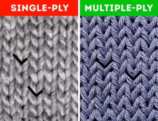 Khi mua áo len mới, bạn cần kiểm tra các sợi đan. Loại áo len được đan bằng nhiều sợi sẽ bền và dày hơn các loại sợi đơn.