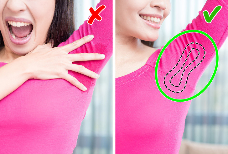 Lau khô nách: Mùa hè nóng bức thường khiến nách đổ mồ hôi ẩm ướt. Do vậy, chúng ta có thể khéo léo dán miếng băng vệ sinh bên trong để thấm hút mồ hôi.