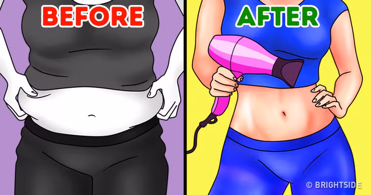 Sử dụng máy sấy tóc: Rất ít người biết rằng máy sấy tóc cũng là cách giảm cân khoa học. Nhiệt độ từ máy sấy làm cho bạn đổ mồ hôi và loại bỏ chất lỏng không cần thiết trong cơ thể.