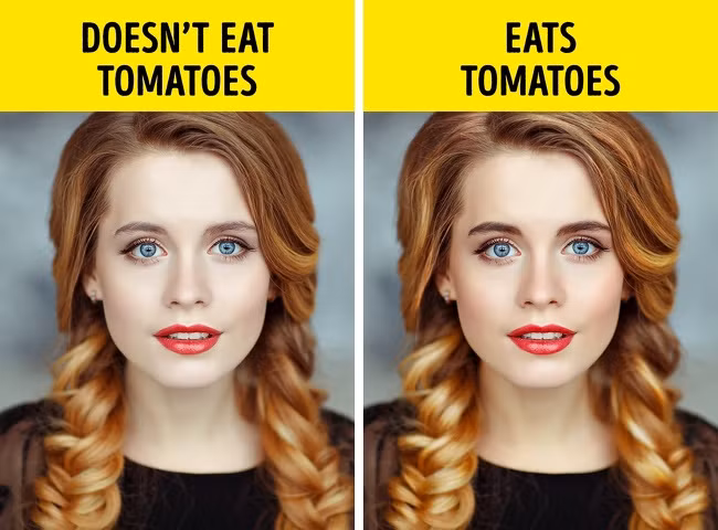 Ăn cà chua giúp chúng ta phòng tránh cháy nắng, trầm cảm và ung thư vú. Lycopene trong cà chua bảo vệ da khỏi bị cháy nắng. Cà chua còn chứa vitamin B9 bảo vệ khỏi bạn trầm cảm và ung thư vú.