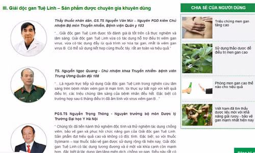 Website có tên giaidocgan.vn quảng cáo Giải độc gan Tuệ Linh sử dụng hình ảnh của các chuyên gia, bác sỹ đầu ngành tại Việt Nam.