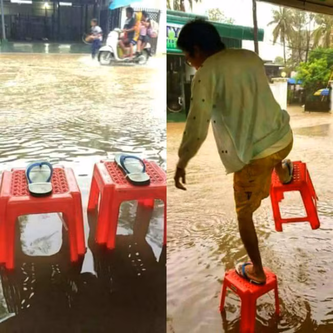 Có dép này còn sợ gì nước ngập nữa.