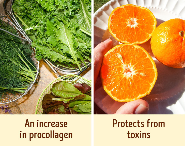 Rau xanh cũng có thể ngăn ngừa sự phân hủy collagen sớm. Tất cả rau xanh đều chứa chất diệp lục làm tăng lượng procollagen trong da.