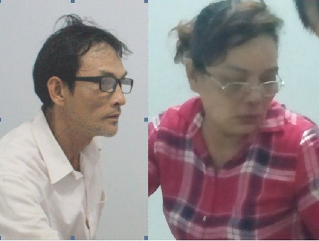 Cặp vợ chồng Dũng, Oanh tại cơ quan điều tra.