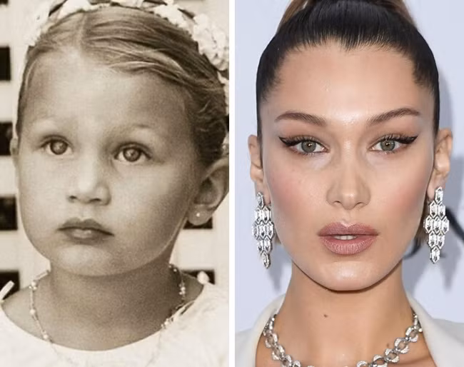 Bella Hadid, em gái của Gigi Hadid, cũng là một trong những người mẫu nổi tiếng nhất trên thế giới gây tranh cãi về vẻ đẹp của mình. Một số người cho rằng khuôn mặt của Bella Hadid là kết quả của phẫu thuật thẩm mỹ nhưng người hâm mộ cô ấy lại phủ nhận điều đó qua bức ảnh thời thơ ấu.